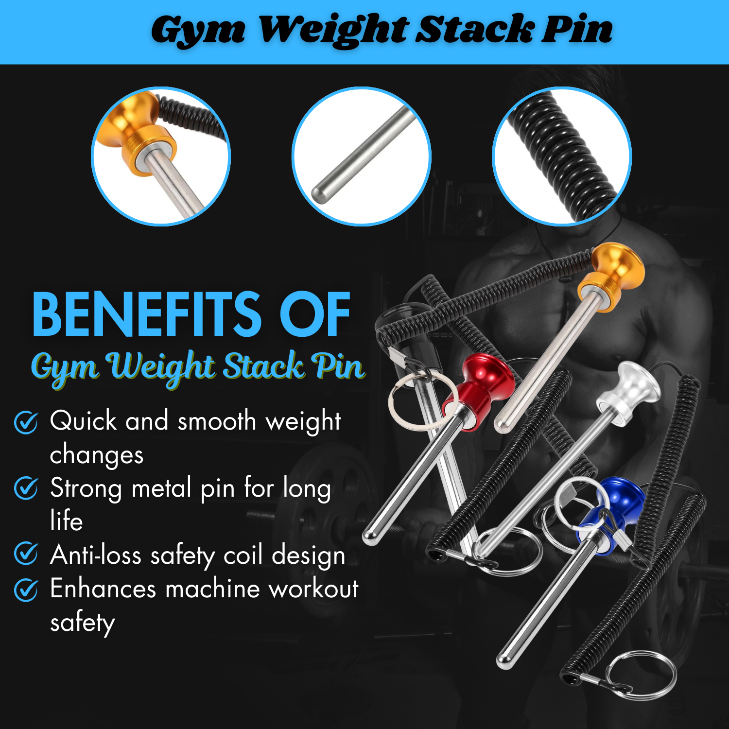 INSPIRED FITNESS Weight Stack Pin for Gym Machines | Universal Gym Machine Pin for Workout Equipment | Selectorized Weight Stack Pin for Cable Machines | Durable Fitness Machine Weight Pin