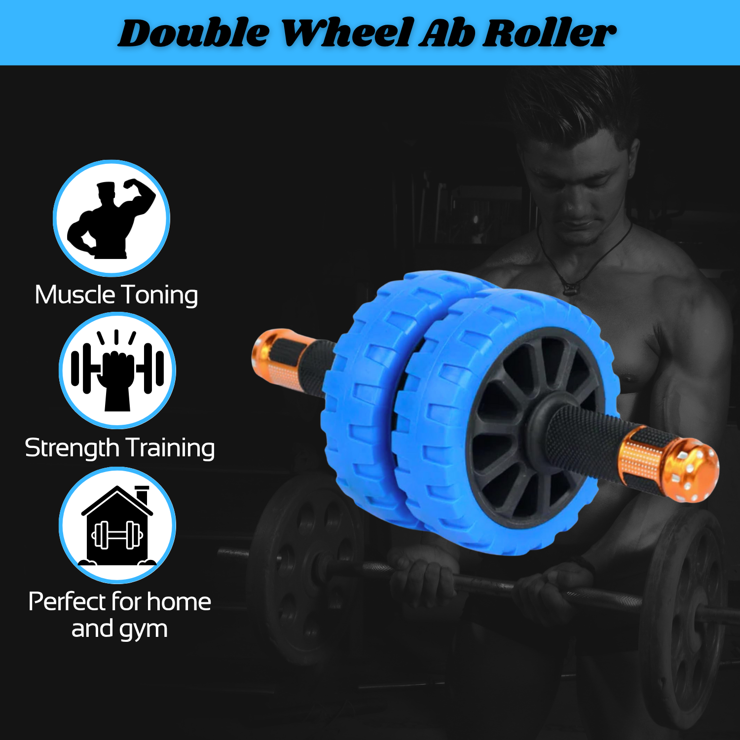 Ab Roller Wheel Dual Wheel | Ab Roller for Men and Women | Abs Exercise Roller for Gym | Ab Wheel with Strong Grip Handles | Ab Roller with Steel Rod | Workout Equipment for Home Gym (Blue)