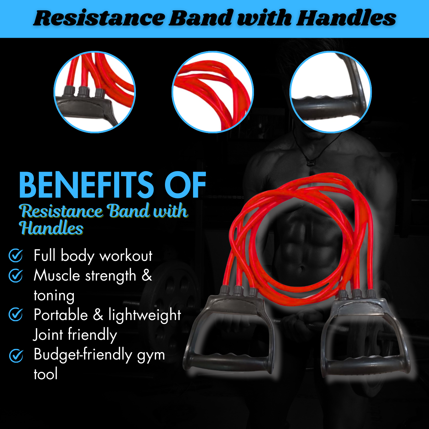 Resistance Band with Handles for Home Gym – Workout Bands for Strength Training – Durable Exercise Resistance Bands – Resistance Tubes for Home Gym – Fitness Bands for Men and Women