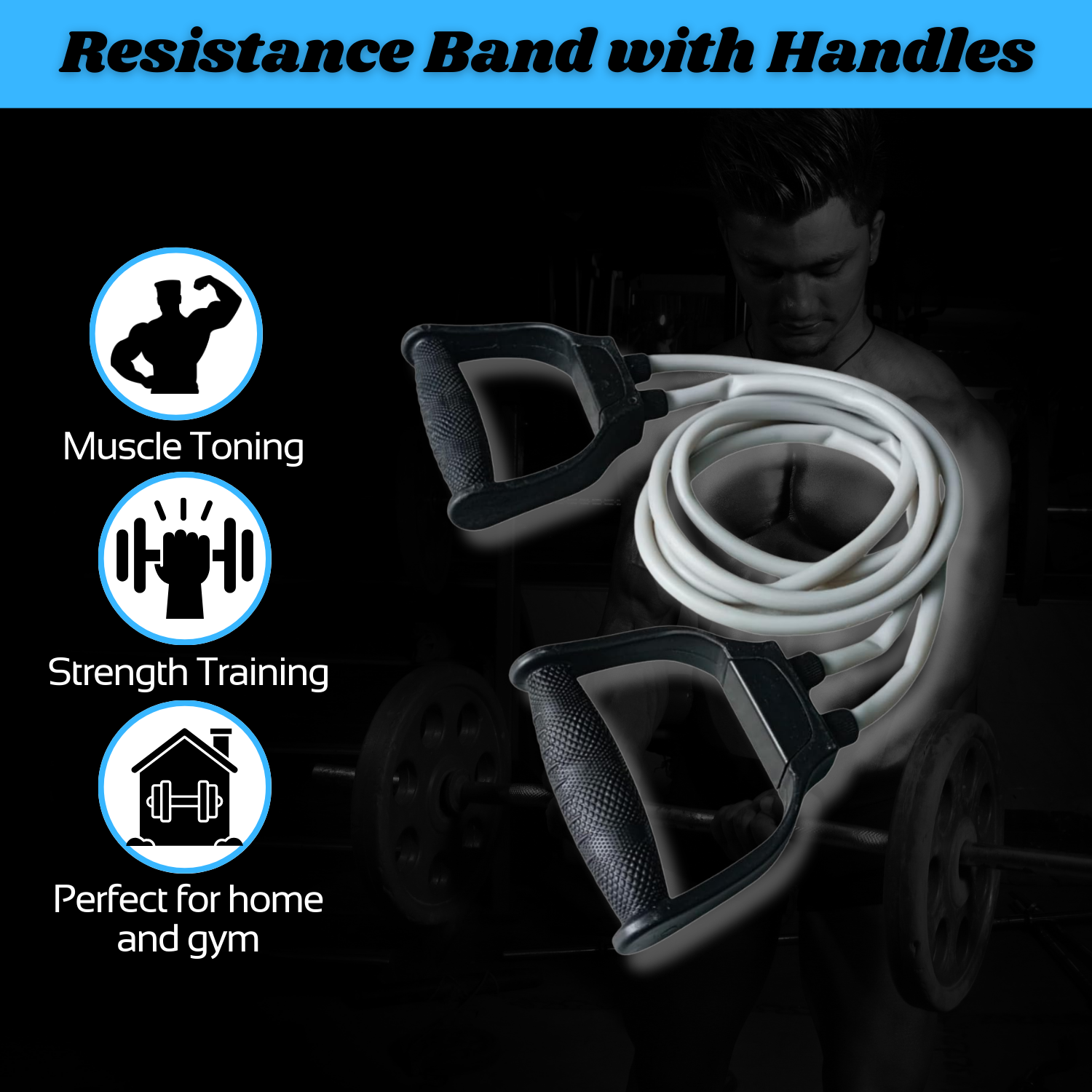 Resistance Band with Non-Slip Handles-Fitness Equipment for Home Workout-Workout Tube for Arms, Chest, Legs, and Back-Multi-Use Resistance Band for Cardio & Strength.