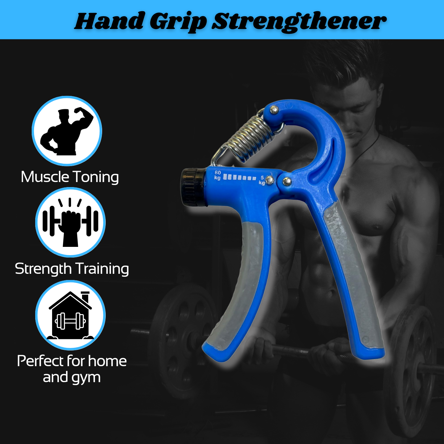 Hand Grip Strengthener Adjustable Hand Gripper, Wrist Exerciser, Grip Exerciser for Men, Hand Gripper for Gym, Hand Exerciser for Strength, Finger Strengthener (5-60kg Adjustable) (Blue)