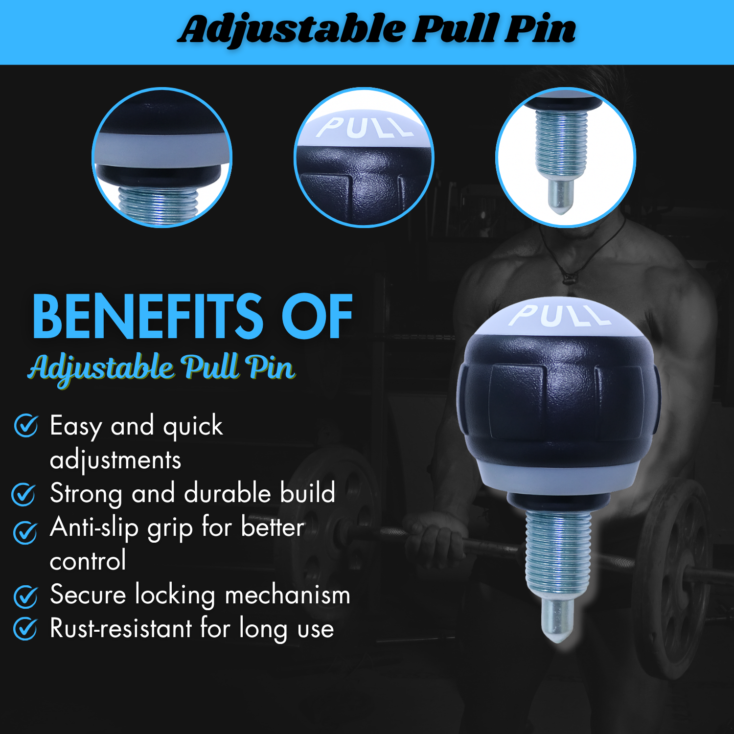 INSPIRED FITNESS Gym Equipment Pull Pin - Adjustable Pull Pin Knob - Heavy Duty Fitness Machine Locking Pin - Cable Machine Adjustment Knob - Universal Gym Equipment Spare Part (1)