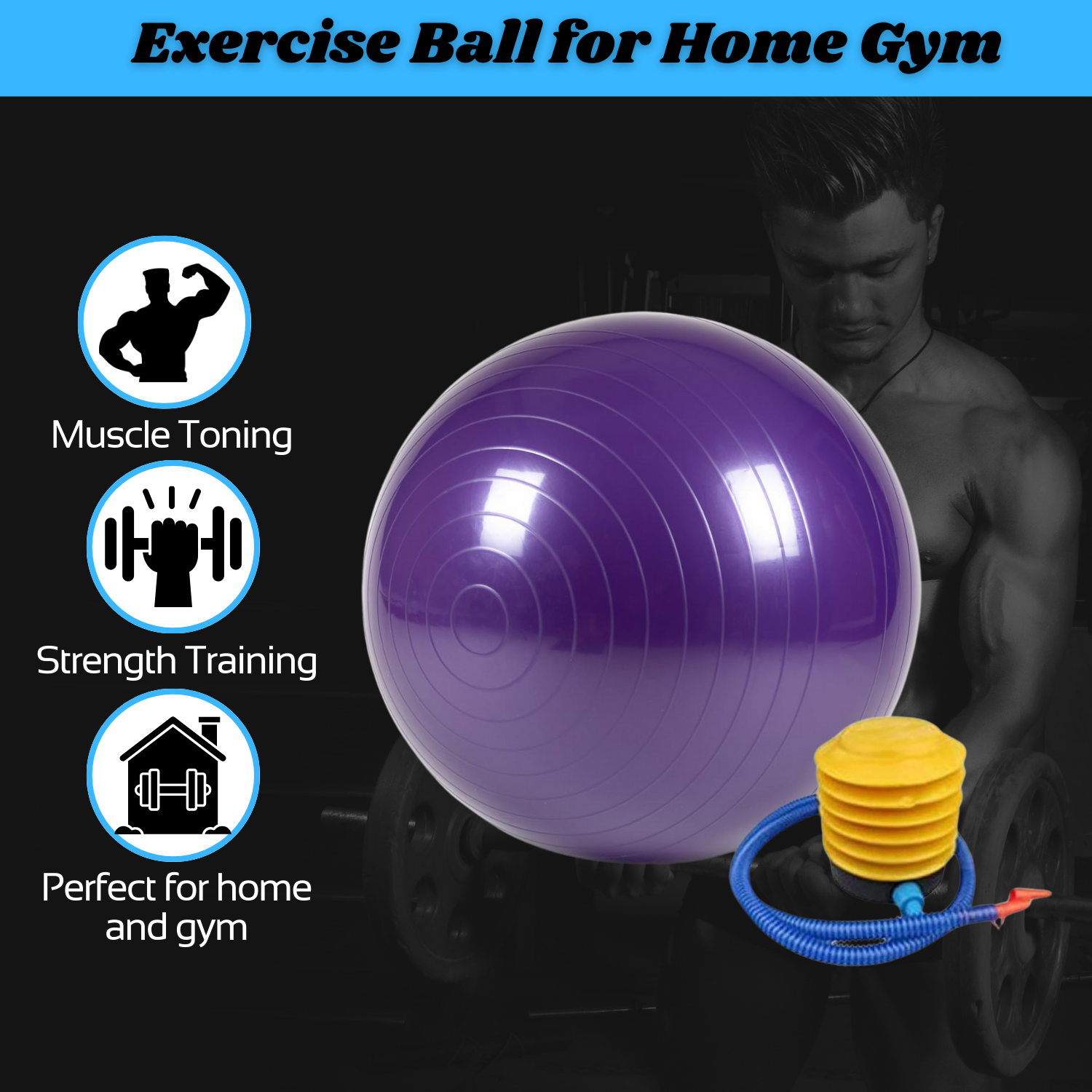 Exercise Gym Ball with Pump – 75cm Anti-Slip Balance Ball for Workout | Fitness Ball for Home Workout | Yoga Chair | Gym Ball for Back Pain – Gym Equipment for Home & Office.