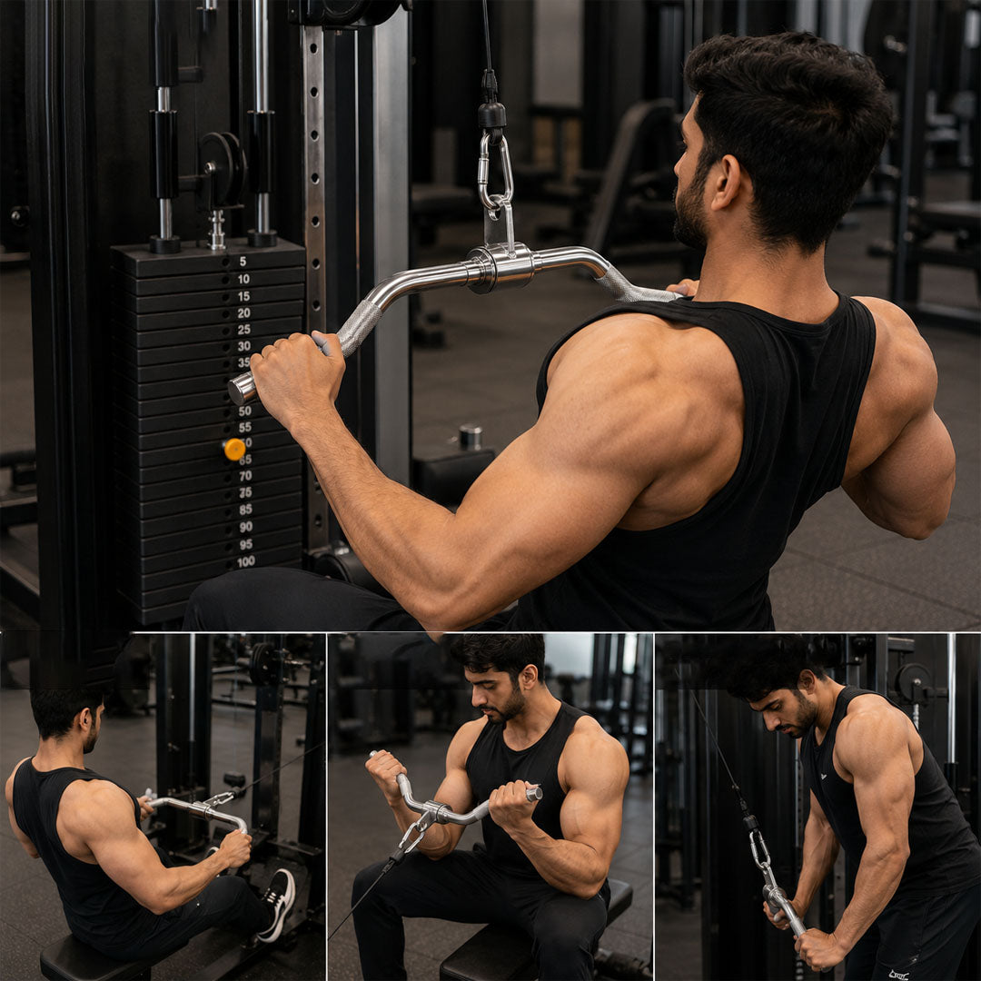 Tricep Press Down Curl Bar Silver