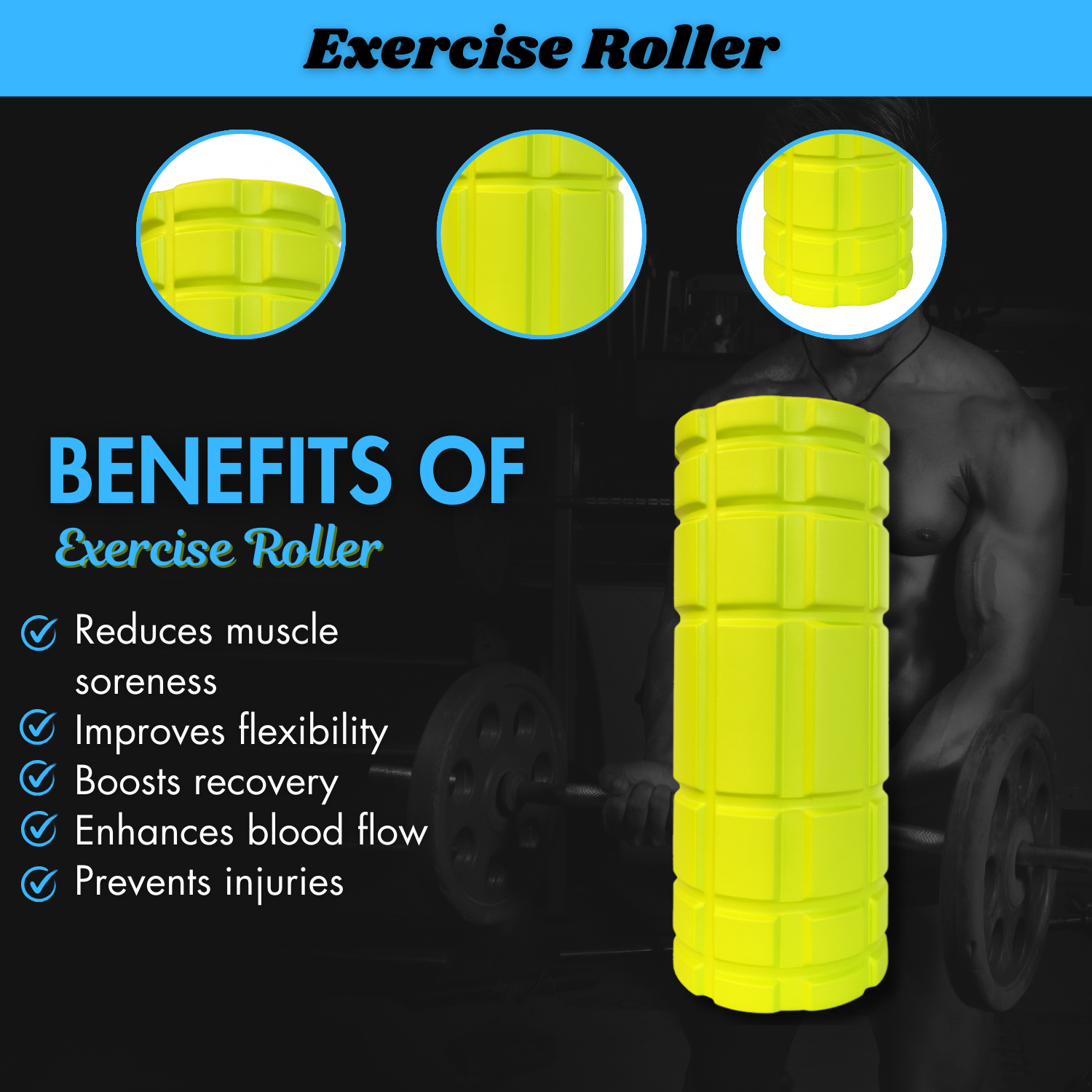 Foam Roller Muscle Recovery | Exercise Roller for Back and Legs | Gym High-Density Yoga Roller | Deep Tissue Massage Foam Roller | Roller for Back and Legs for Workout & Therapy