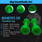 3KG Dumbbells Pair – Green for Home Workout – 3KG Dumbbells Vinyl Coated – Fitness Set – Gym Weights for Home – Vinyl Coated – Green Set