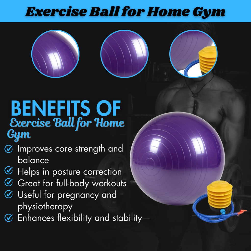 Exercise Gym Ball with Pump – 75cm Anti-Slip Balance Ball for Workout | Fitness Ball for Home Workout | Yoga Chair | Gym Ball for Back Pain – Gym Equipment for Home & Office.