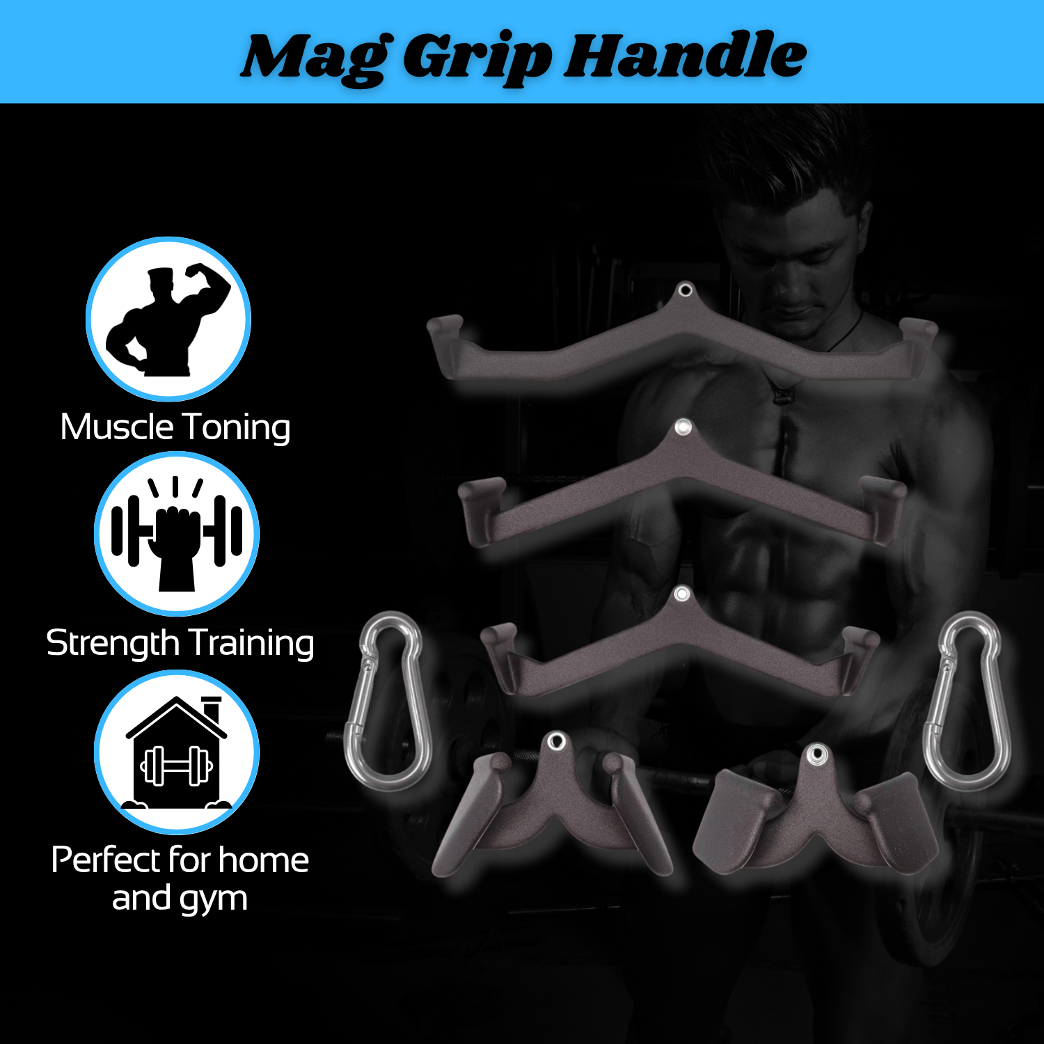 INSPIRED FITNESS Mag Grip Handle Attachment for Cable Machine – LAT Pulldown Mag Grip Set | Gym Mag Grip Bar for Back and LAT Pull Down Handle | Ergonomic Mag Grip