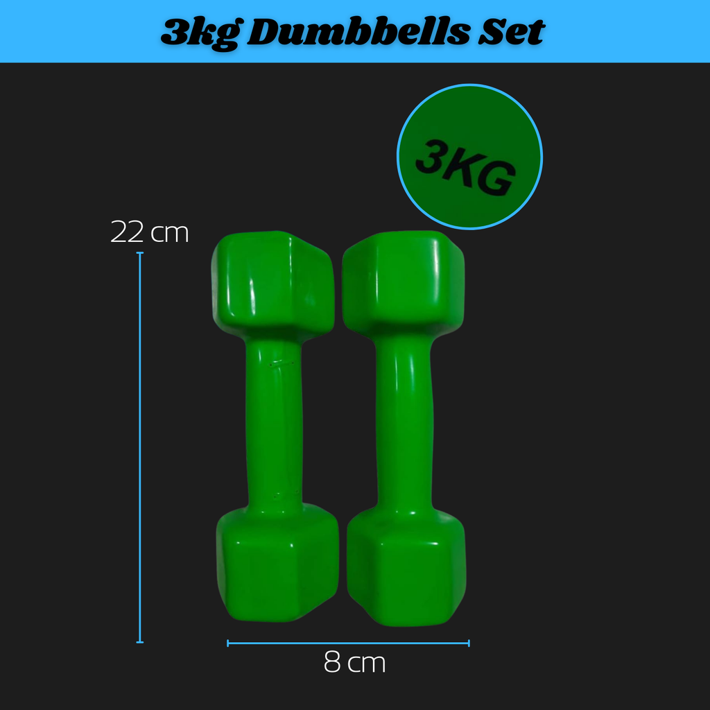 3KG Dumbbells Pair – Green for Home Workout – 3KG Dumbbells Vinyl Coated – Fitness Set – Gym Weights for Home – Vinyl Coated – Green Set