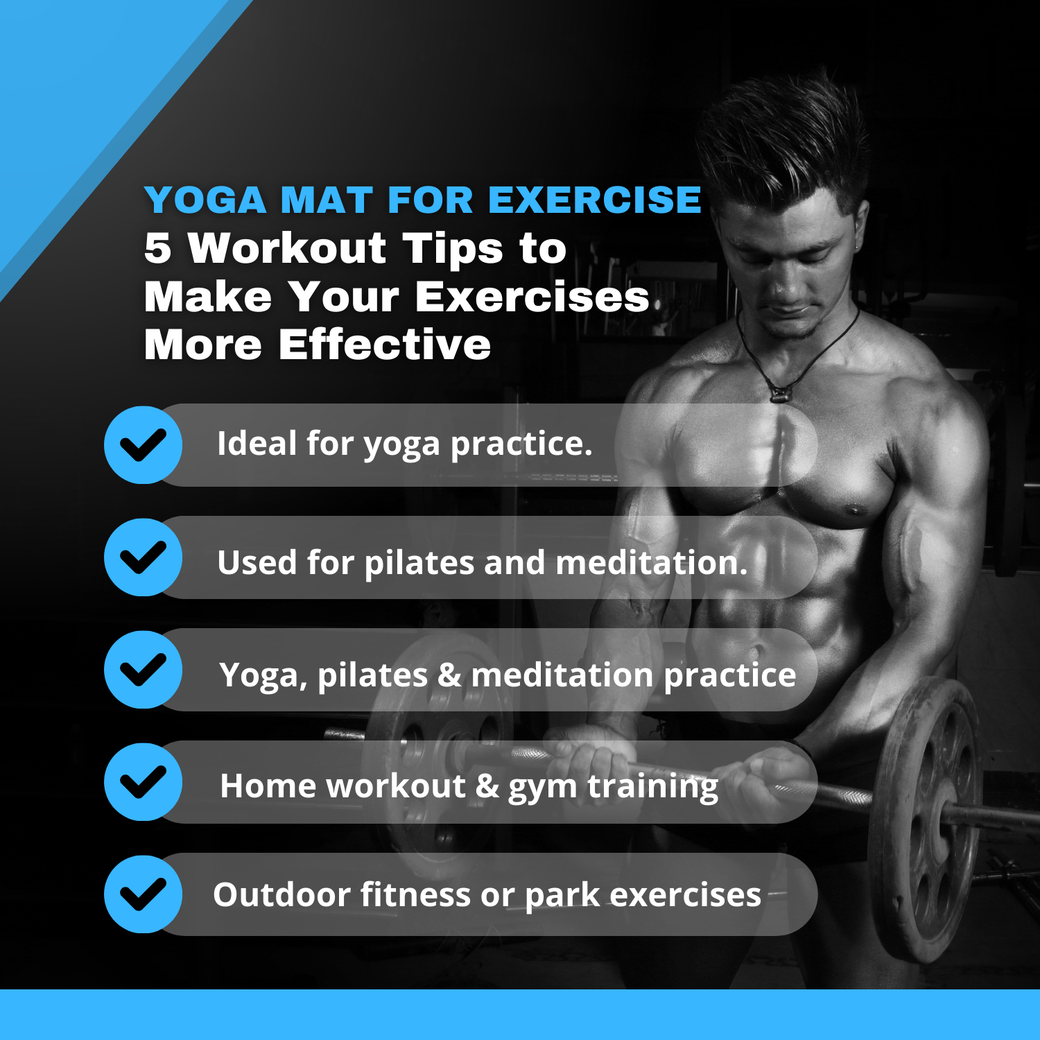 Yoga Mat for Exercise | Portable Yoga Mat Men/Women (Blue)