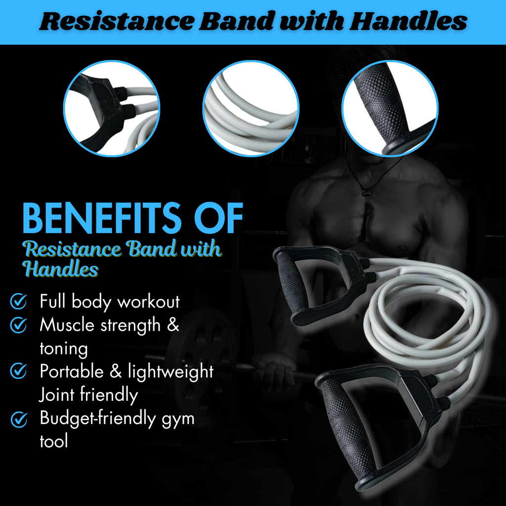 Resistance Band with Non-Slip Handles-Fitness Equipment for Home Workout-Workout Tube for Arms, Chest, Legs, and Back-Multi-Use Resistance Band for Cardio & Strength.