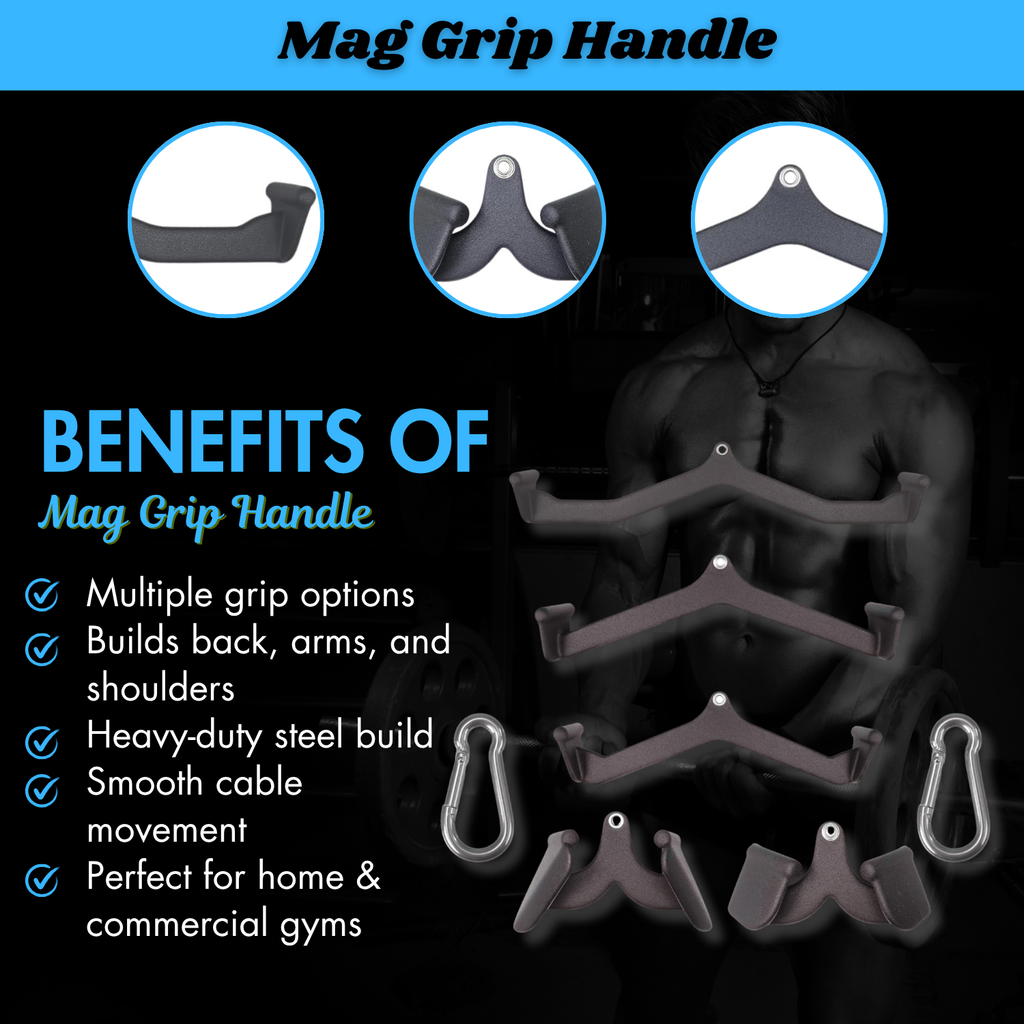 INSPIRED FITNESS Mag Grip Handle Attachment for Cable Machine – LAT Pulldown Mag Grip Set | Gym Mag Grip Bar for Back and LAT Pull Down Handle | Ergonomic Mag Grip