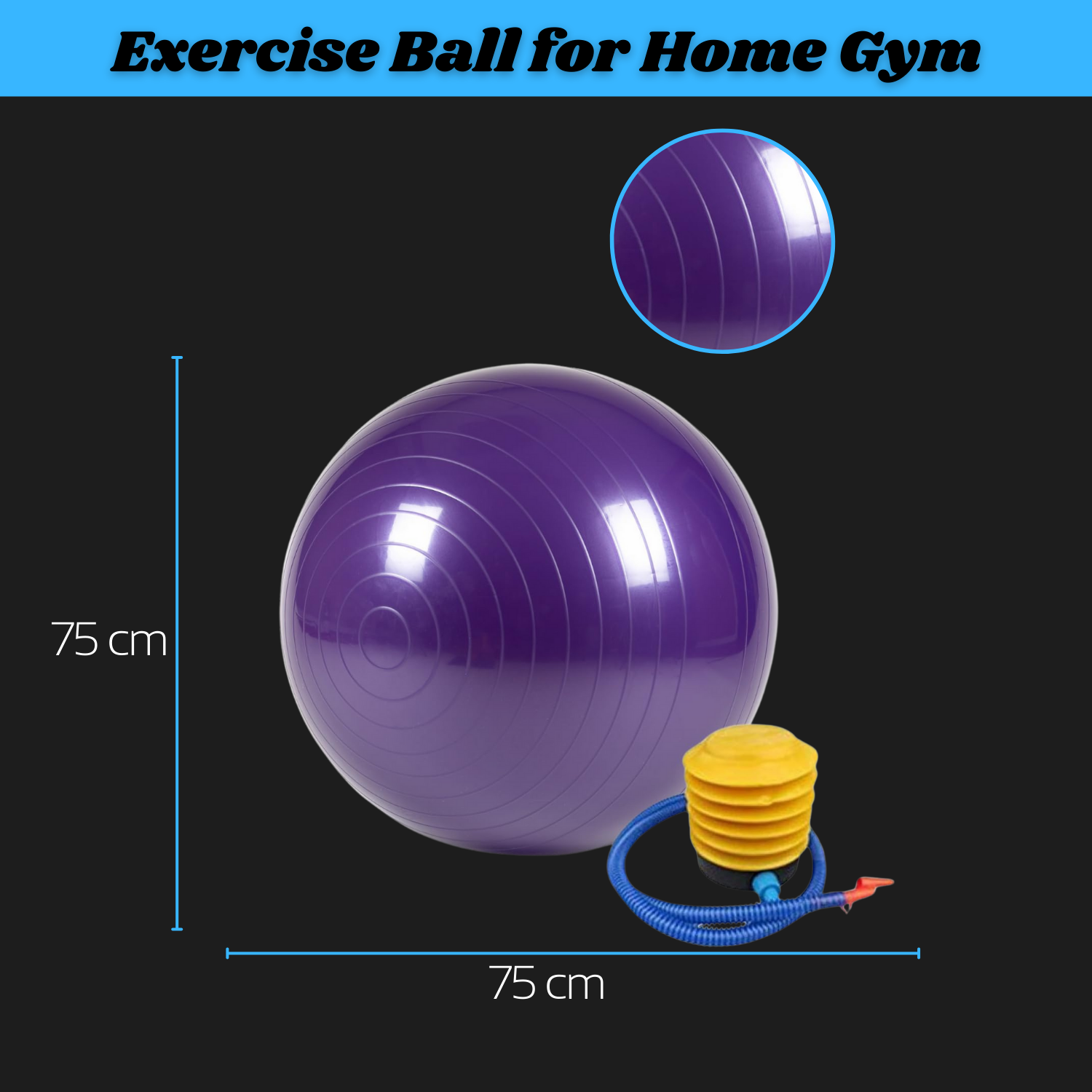 Exercise Gym Ball with Pump – 75cm Anti-Slip Balance Ball for Workout | Fitness Ball for Home Workout | Yoga Chair | Gym Ball for Back Pain – Gym Equipment for Home & Office.