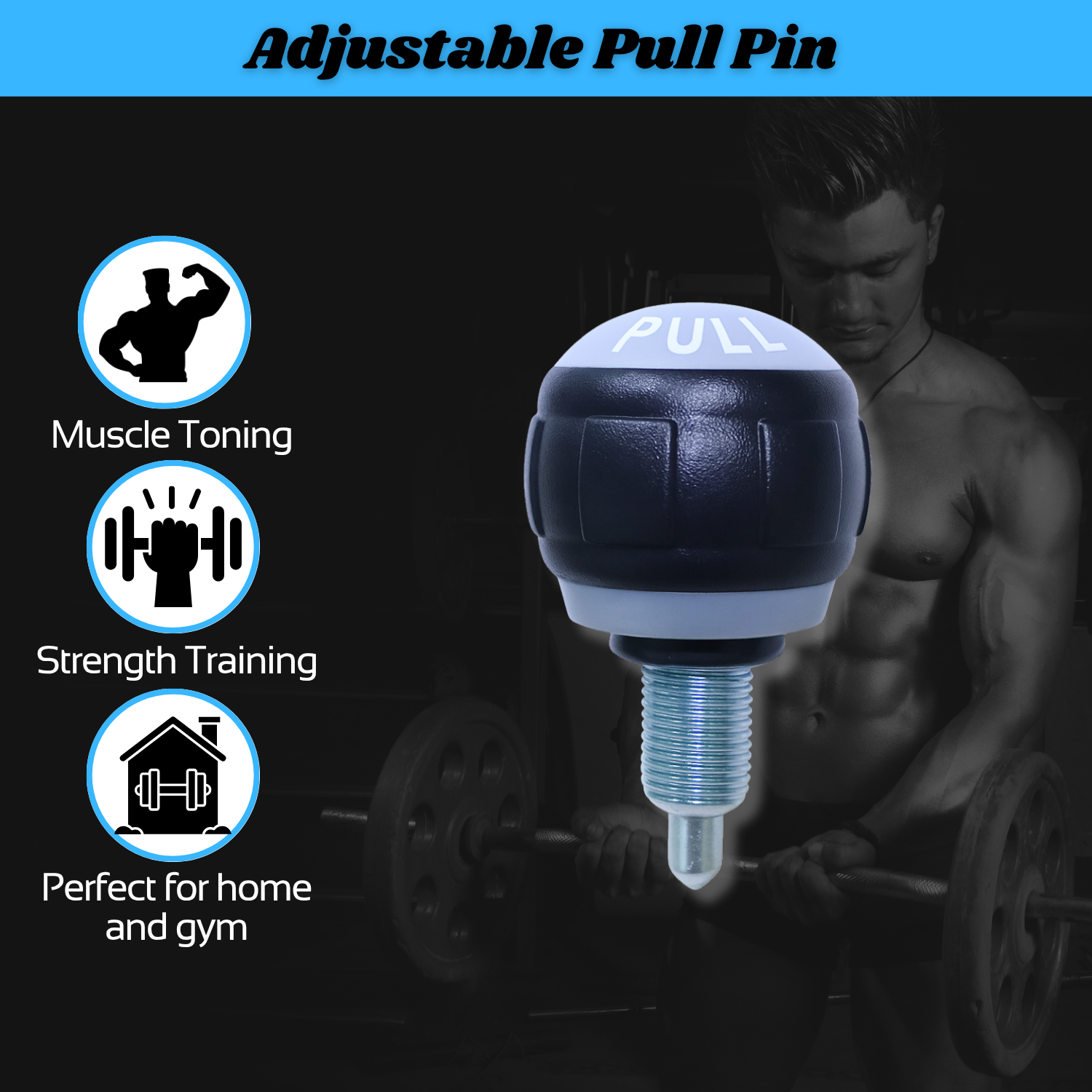 INSPIRED FITNESS Gym Equipment Pull Pin - Adjustable Pull Pin Knob - Heavy Duty Fitness Machine Locking Pin - Cable Machine Adjustment Knob - Universal Gym Equipment Spare Part (1)