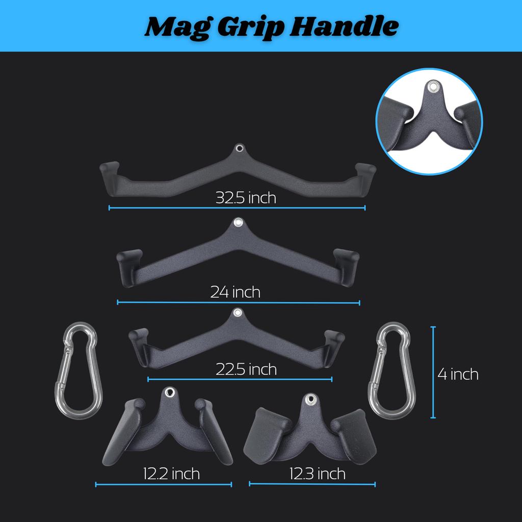 INSPIRED FITNESS Mag Grip Handle Attachment for Cable Machine – LAT Pulldown Mag Grip Set | Gym Mag Grip Bar for Back and LAT Pull Down Handle | Ergonomic Mag Grip