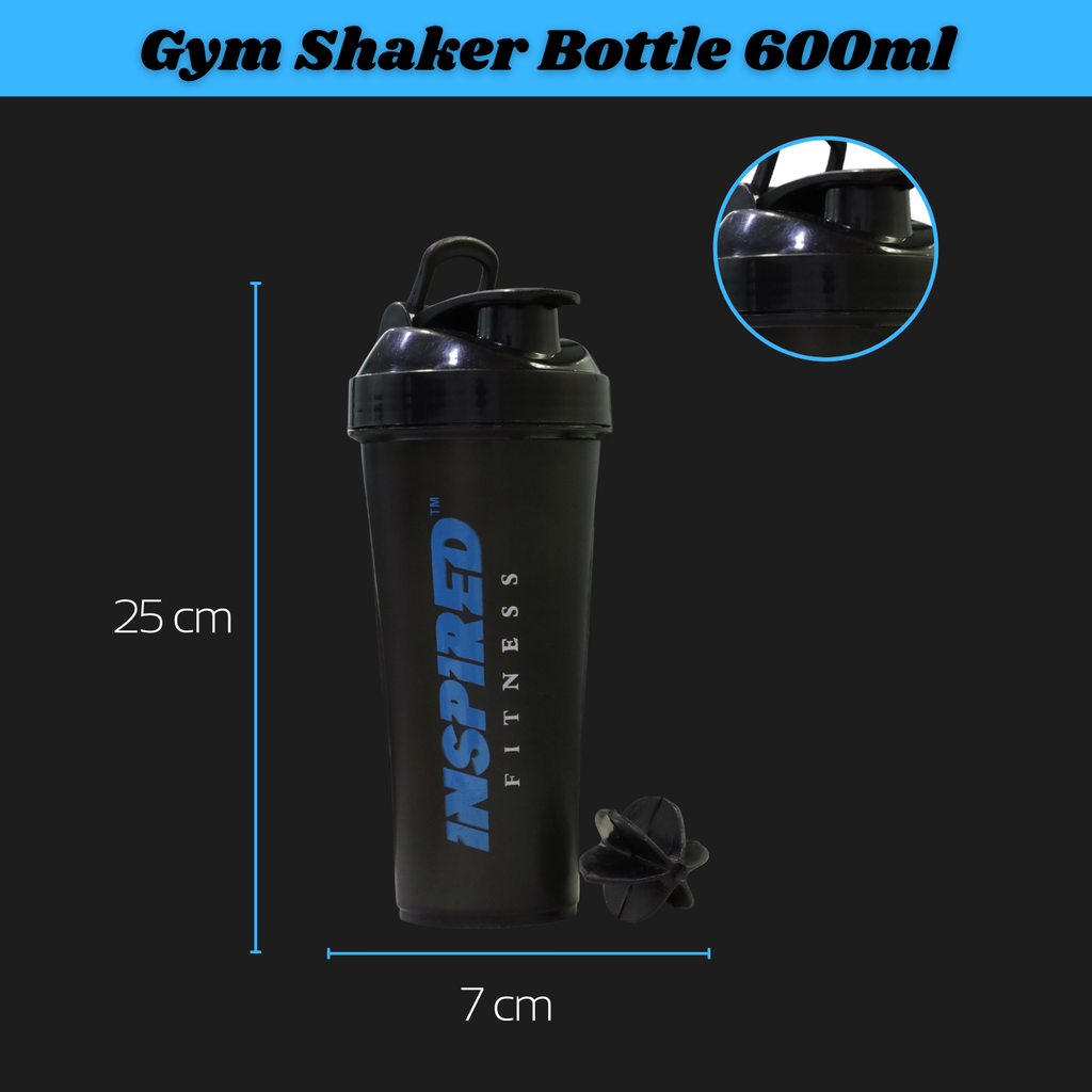 Gym Shaker Bottle 600ml – BPA Free Shaker Bottle for Gym – Shaker Cup with Mixing Ball – Sports Shaker Bottle – Gym with Storage – Plastic Bottle for Gym (Black)