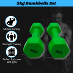 3KG Dumbbells Pair – Green for Home Workout – 3KG Dumbbells Vinyl Coated – Fitness Set – Gym Weights for Home – Vinyl Coated – Green Set