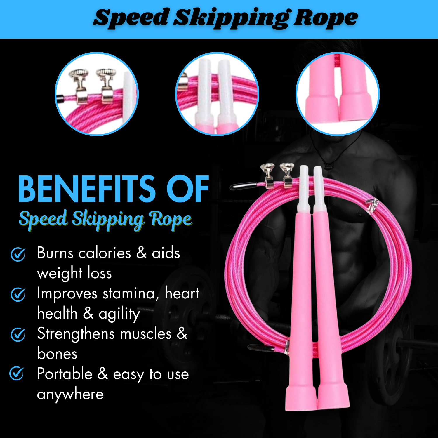 INSPIRED FITNESS Speed Skipping Rope Adjustable Jump Rope | Rope for Men and Women | PVC Coated | Gym Skipping Rope for Home Workout | Adjustable Jump Rope for Cardio & CrossFit Training