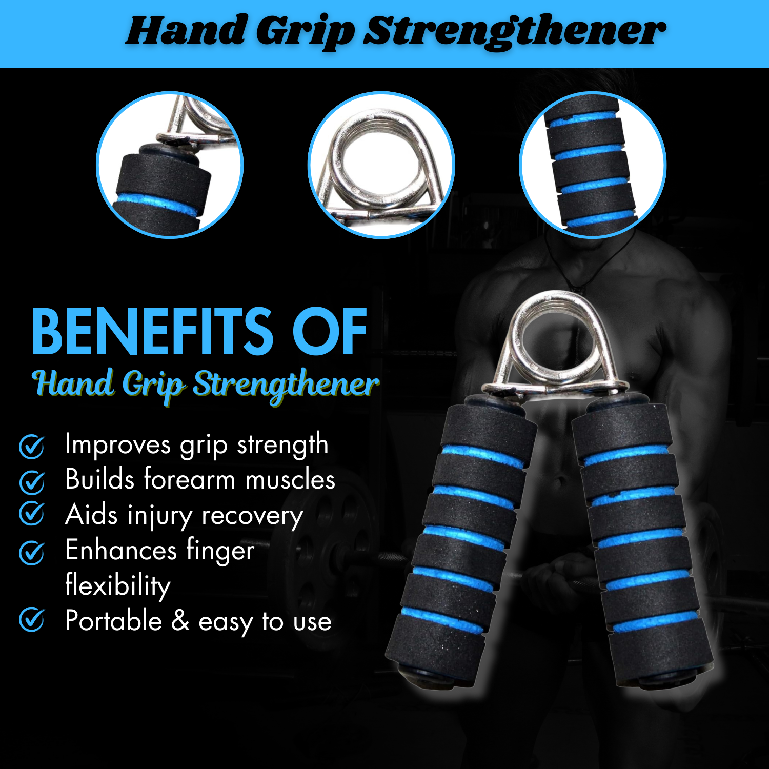 Hand Grip Strengthener – Foam Handle Hand Gripper for Strength – Grip Strength Trainer – Hand Exerciser for Men and Women – Durable Hand Gripper for Strength and Muscle Toning