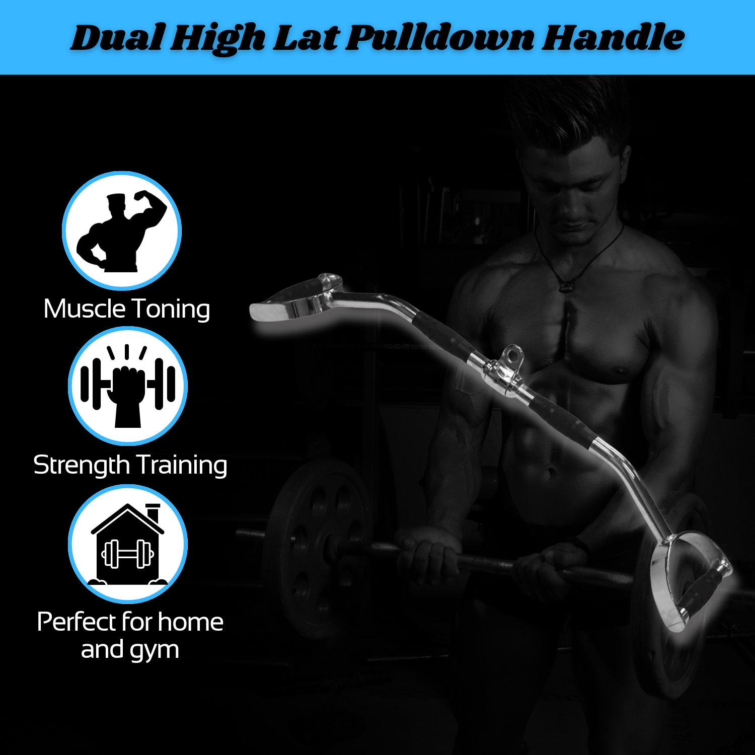 Dual High Lat Pulldown Handle Pulldown Bar | Cable Machine Attachment | Gym Pulley System | Gym Equipment Accessories | Rotating Bar with Rubber Grip | Heavy Duty Strength Training Cable Pulley