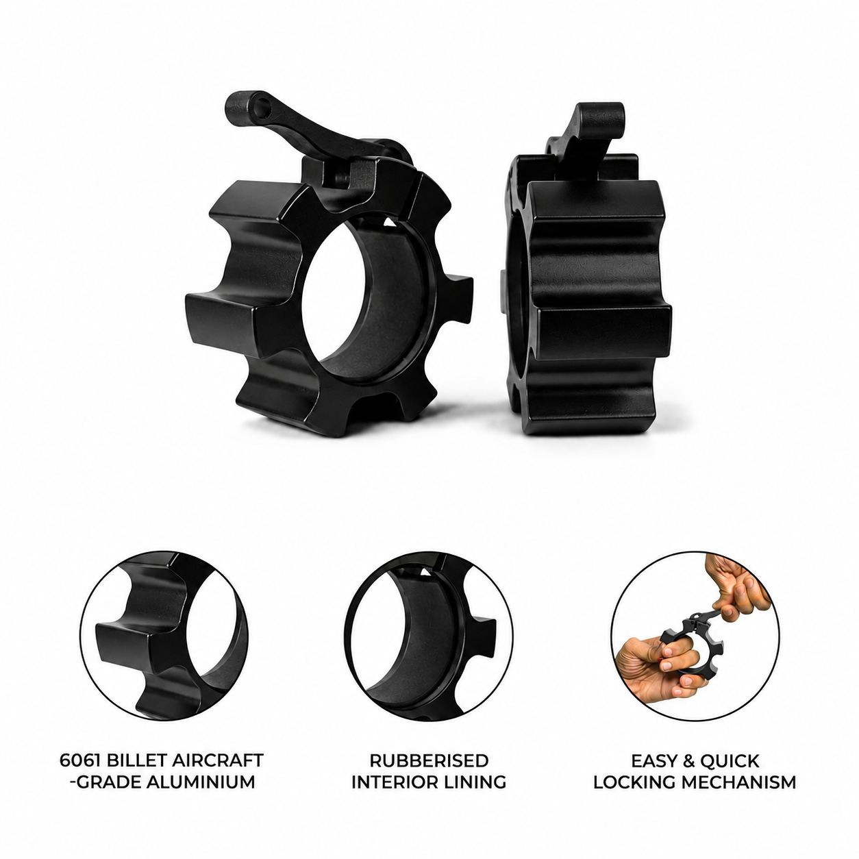 Heavy Duty Olympic Barbell Locking Clips, 2 Inch Aluminum Quick Release Clamps
