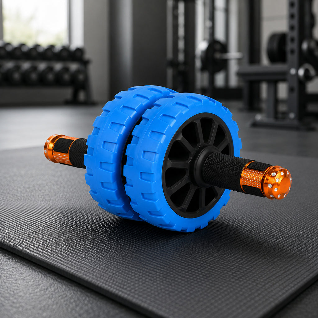Ab Roller Wheel Dual Wheel | Ab Roller for Men and Women | Abs Exercise Roller for Gym | Ab Wheel with Strong Grip Handles | Ab Roller with Steel Rod | Workout Equipment for Home Gym (Blue)