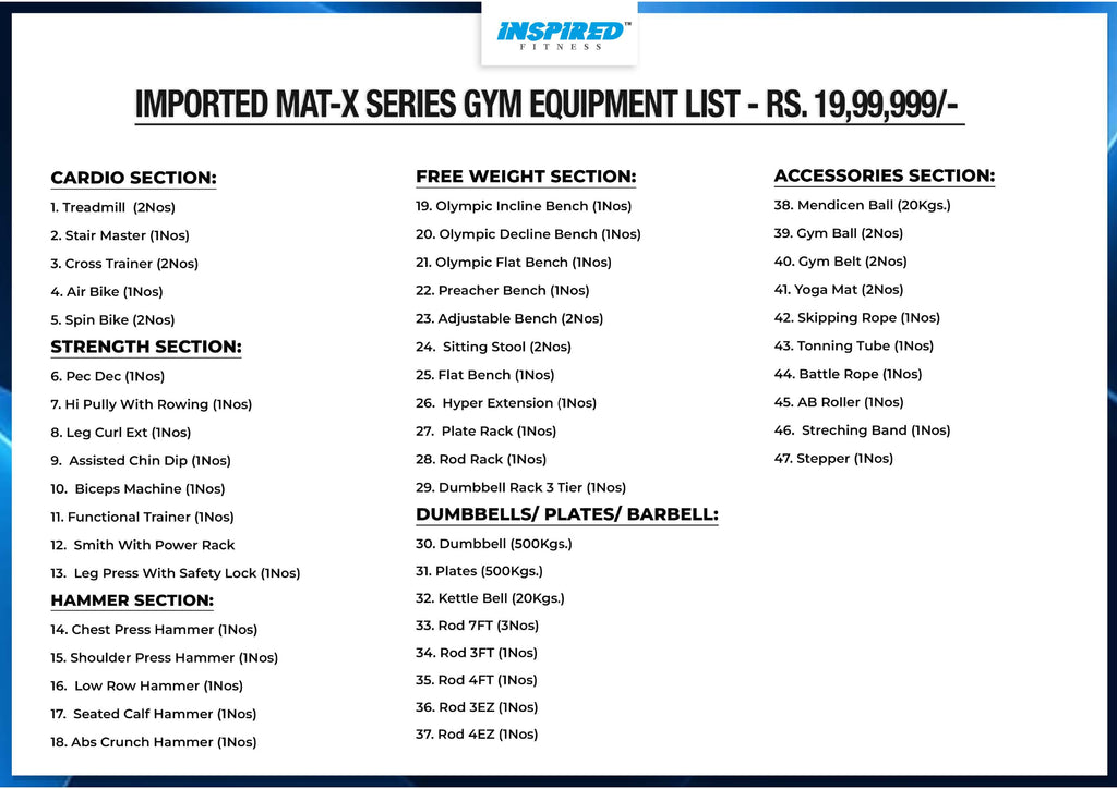 INSPIRED MAT-X Series Premium Gym Equipment Package – ₹19,99,999