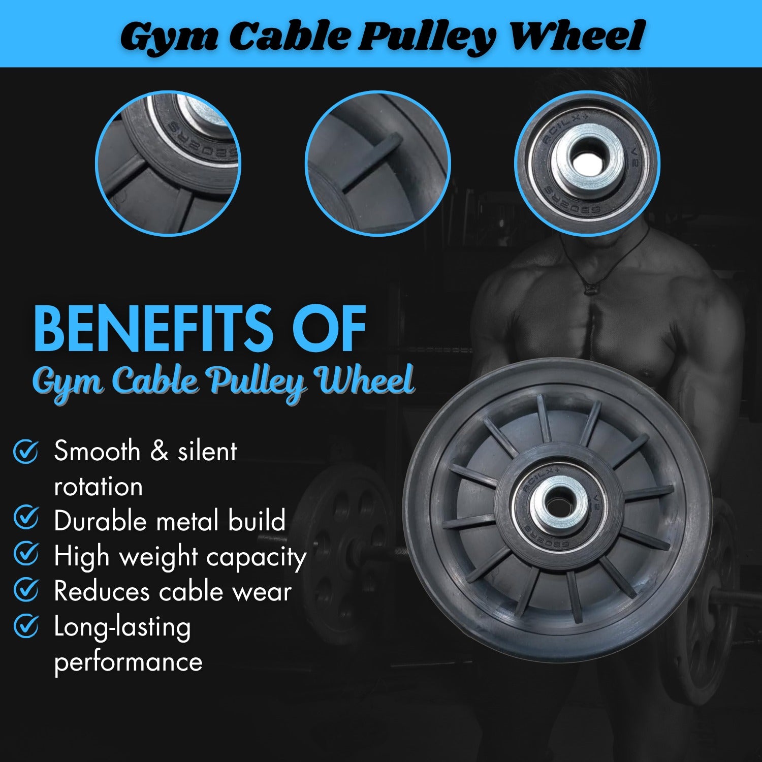 INSPIRED FITNESS Gym Cable Pulley – Heavy Duty Pulley for Weight Lifting Machine | Gym Pulley Wheel for Home Gym | Fitness Equipment Pulley | LAT Pulldown Pulley Wheel | Gym Machine Cable Pulley