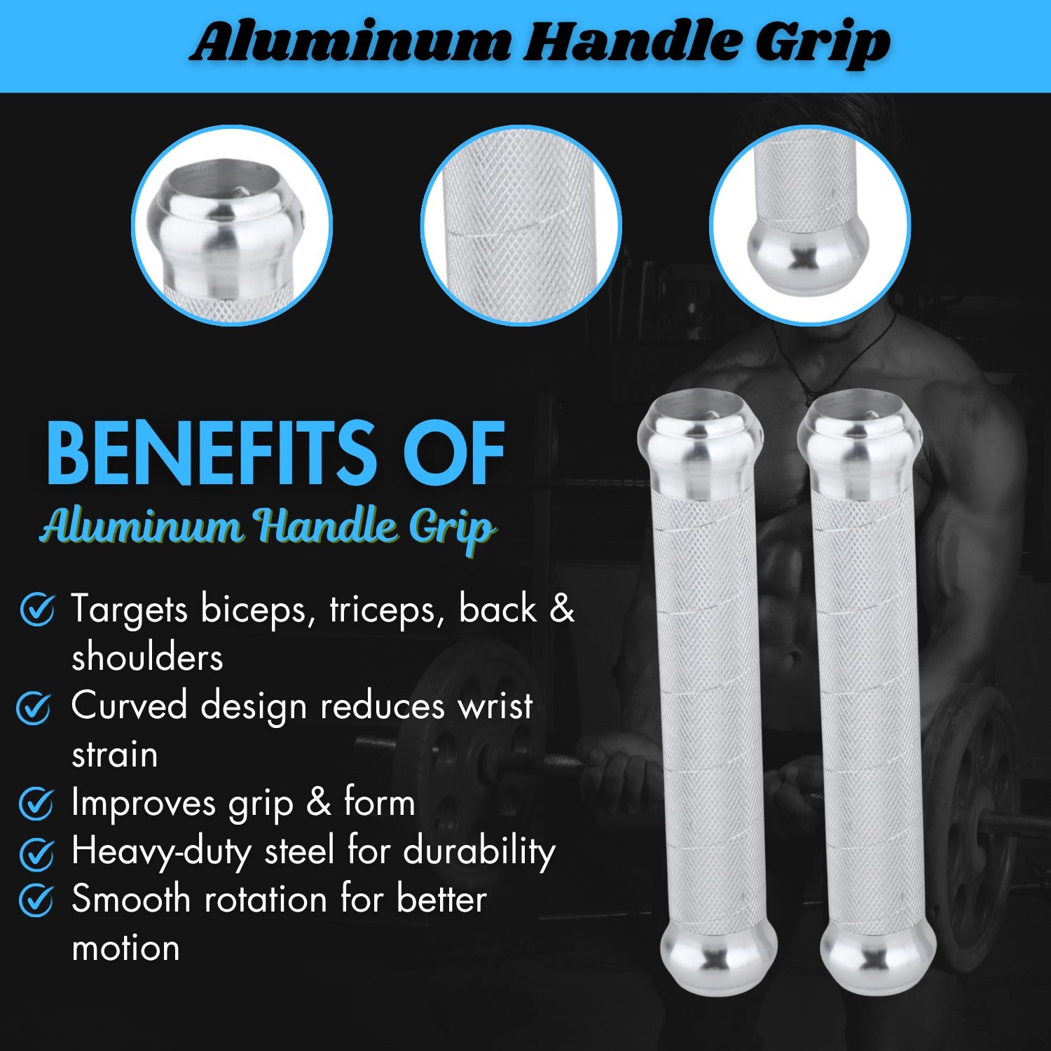 INSPIRED FITNESS Aluminium Grip | Aluminum Handle Grip for Gym Workout | Aluminium Hand Bar for Strength Training | Premium Aluminium Grip for Exercise Equipment | Anti-Slip Aluminum Handle Grip |