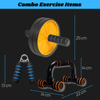 Home Workout Equipment Fitness Combo Set – Push-Up Stand with Ab Roller & Hand Gripper | Bodyweight Training Kit | Home Gym Set with Ab Wheel and Push-Up Bars for Full Body Training