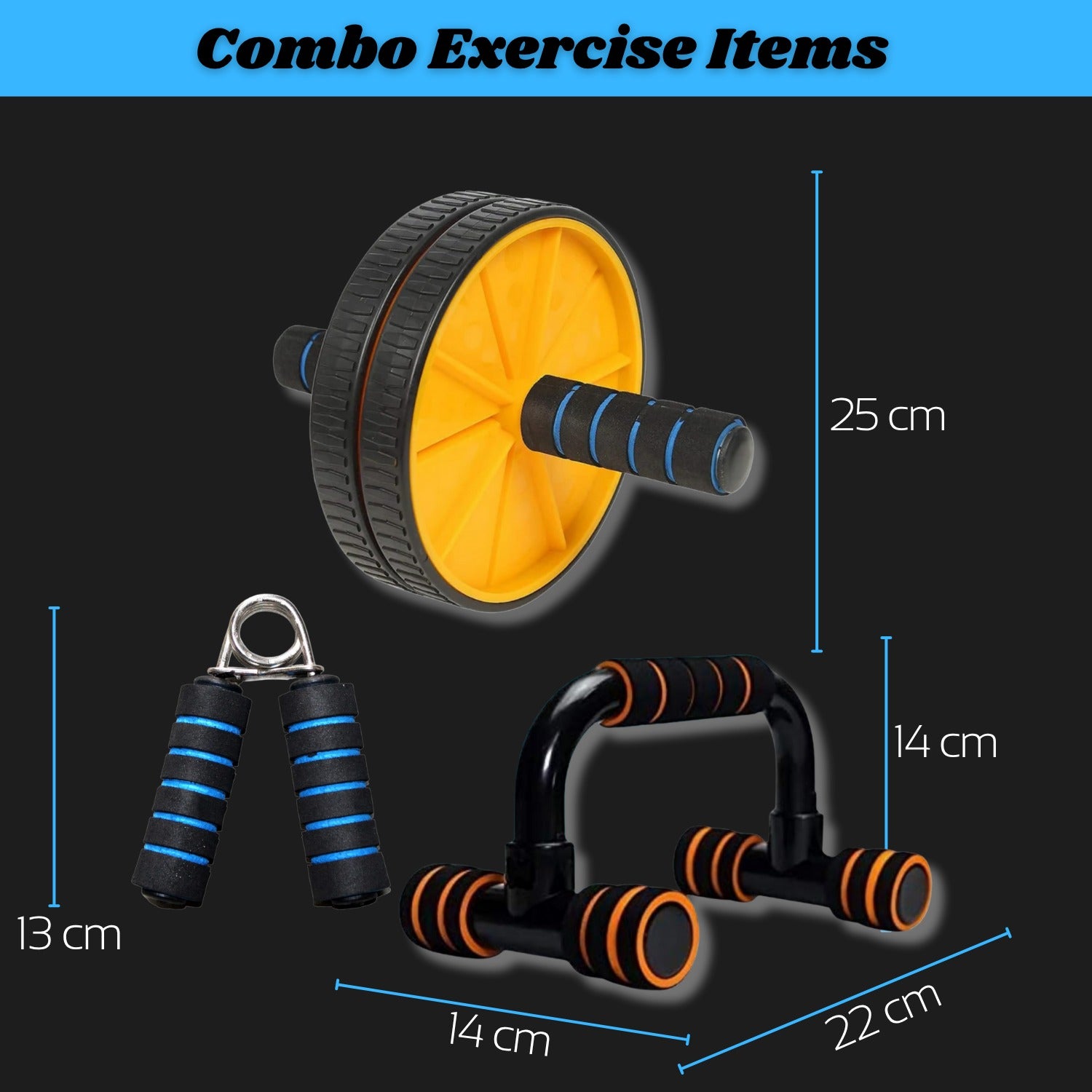 Home Workout Equipment Fitness Combo Set – Push-Up Stand with Ab Roller & Hand Gripper | Bodyweight Training Kit | Home Gym Set with Ab Wheel and Push-Up Bars for Full Body Training