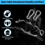 Gym Cable Attachment Combo – Revolving Curl Bar & Multi-Grip Bar with Carabiners