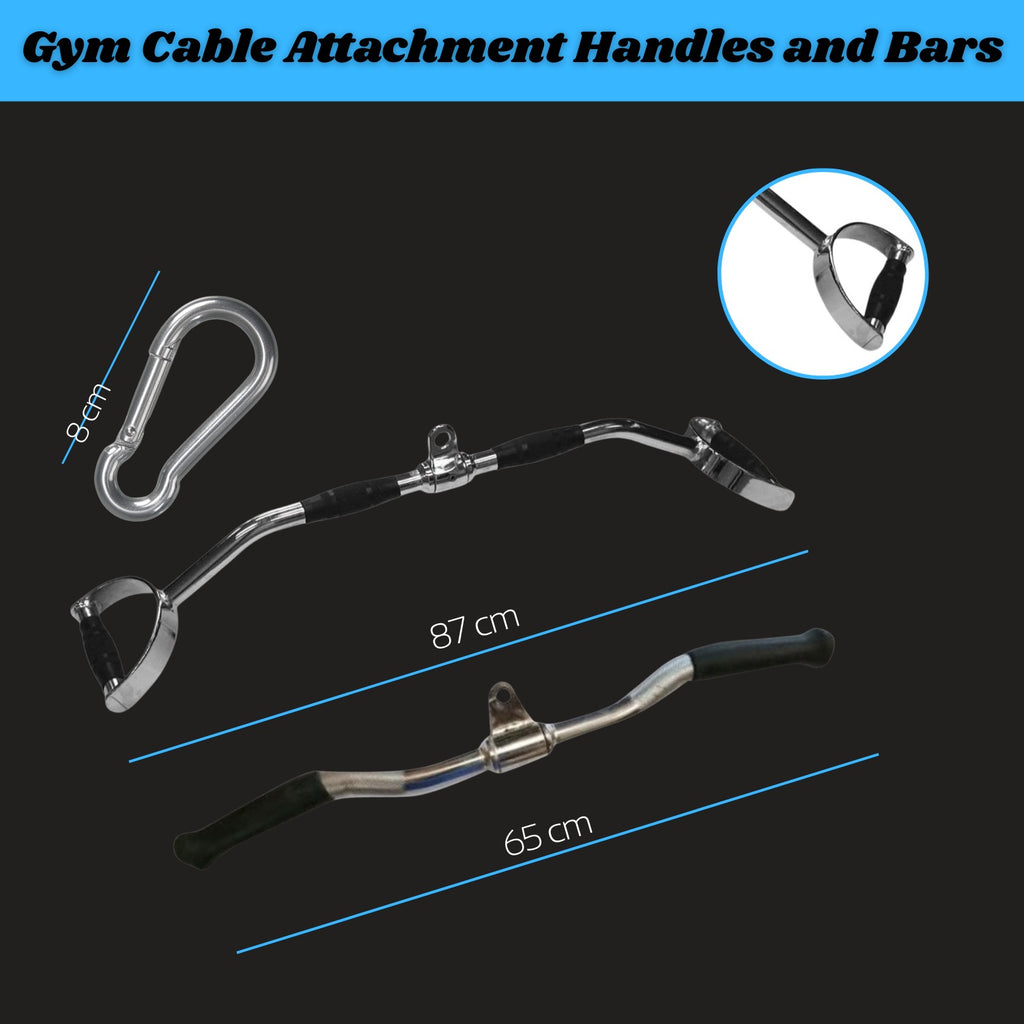 Gym Cable Attachment Combo – Revolving Curl Bar & Multi-Grip Bar with Carabiners