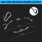 Gym Cable Attachment Combo – Revolving Curl Bar & Multi-Grip Bar with Carabiners