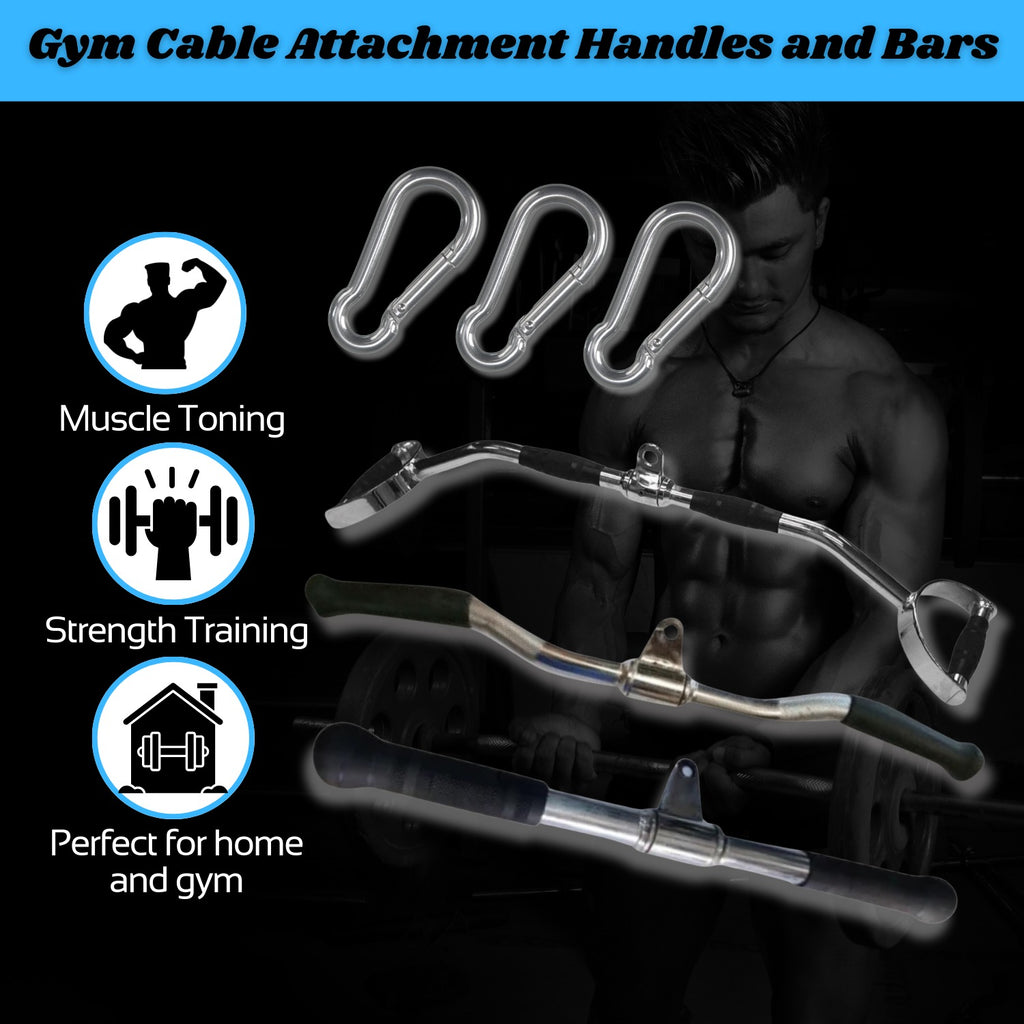 Gym Cable Attachment Combo Set – Premium Steel Bars & Carabiner Hooks