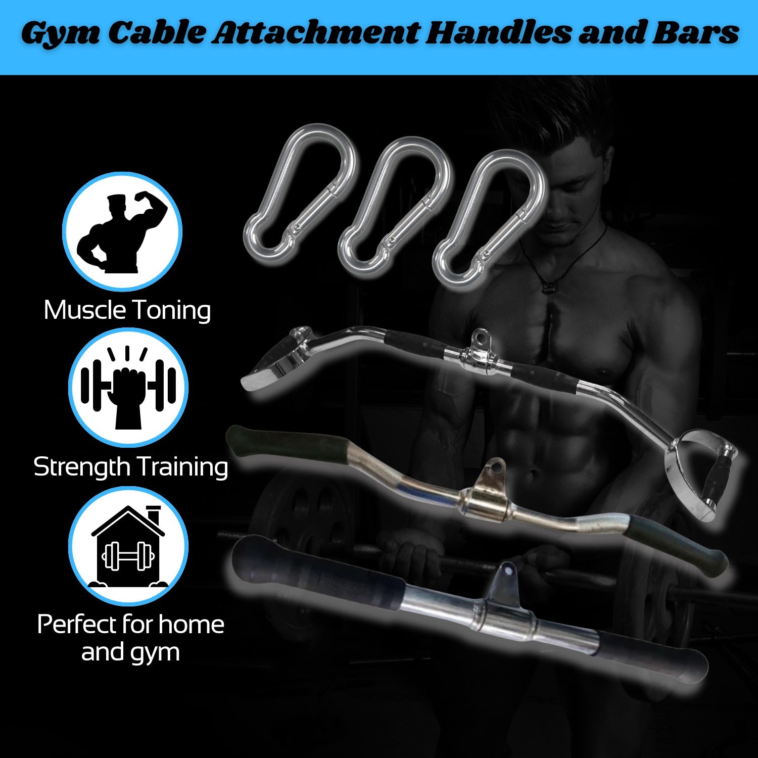 Gym Cable Attachment Combo Set – Premium Steel Bars & Carabiner Hooks