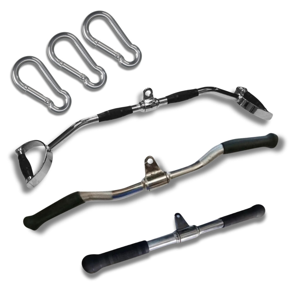 Gym Cable Attachment Combo Set – Premium Steel Bars & Carabiner Hooks