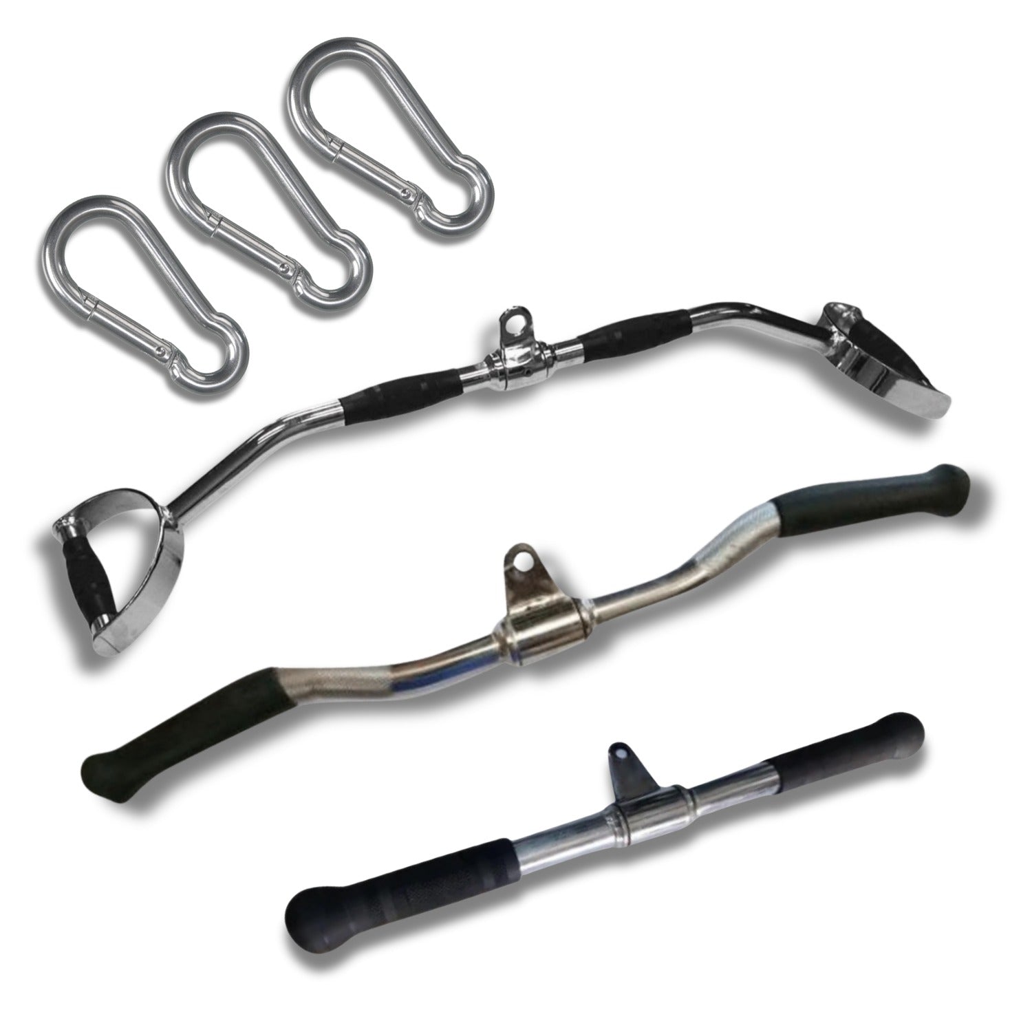 Gym Cable Attachment Combo Set – Premium Steel Bars & Carabiner Hooks