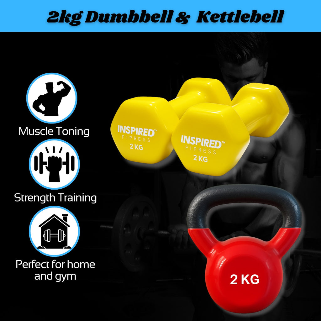 2kg Dumbbells and Kettlebell Combo