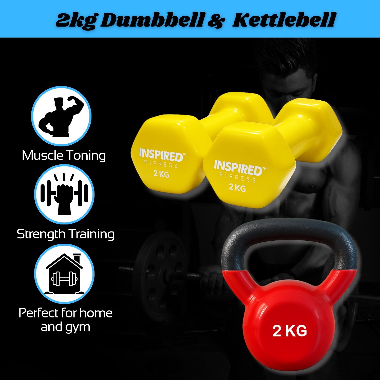2kg Dumbbells and Kettlebell Combo