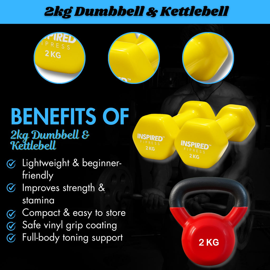 2kg Dumbbells and Kettlebell Combo