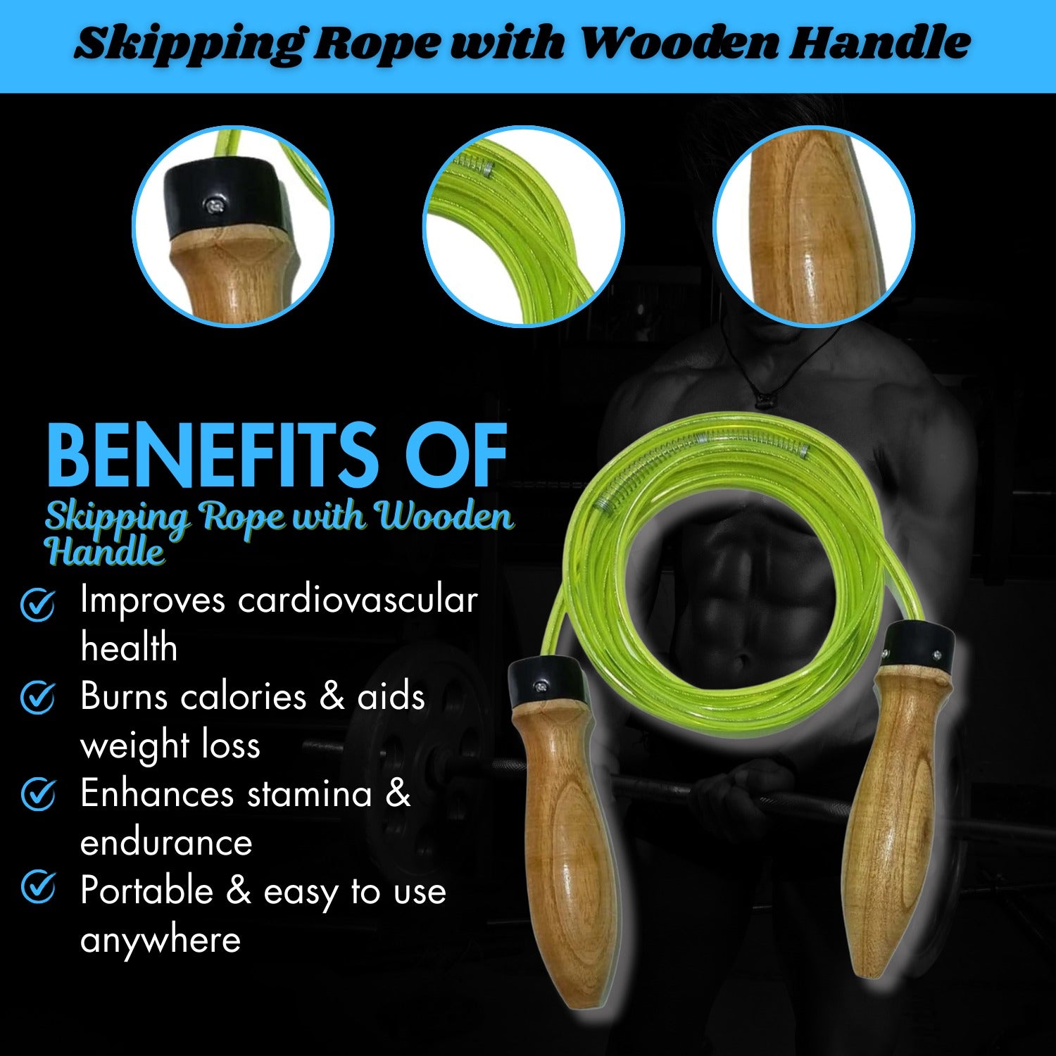 Skipping Rope with Wooden Handle